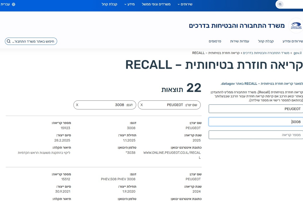 בישראל לא פורסם ריקול